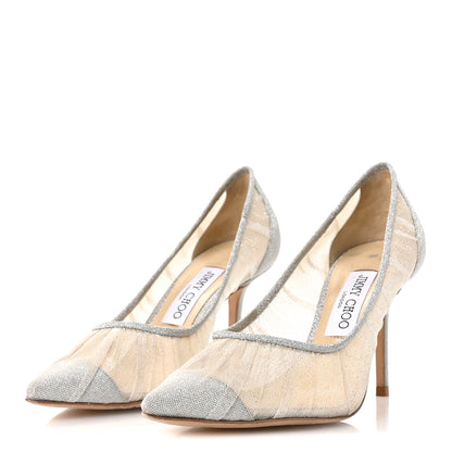 Jimmy Choo Fine Glitter Tulle Love 85 Pumps 37.5 Ivory Silver 4 of 8