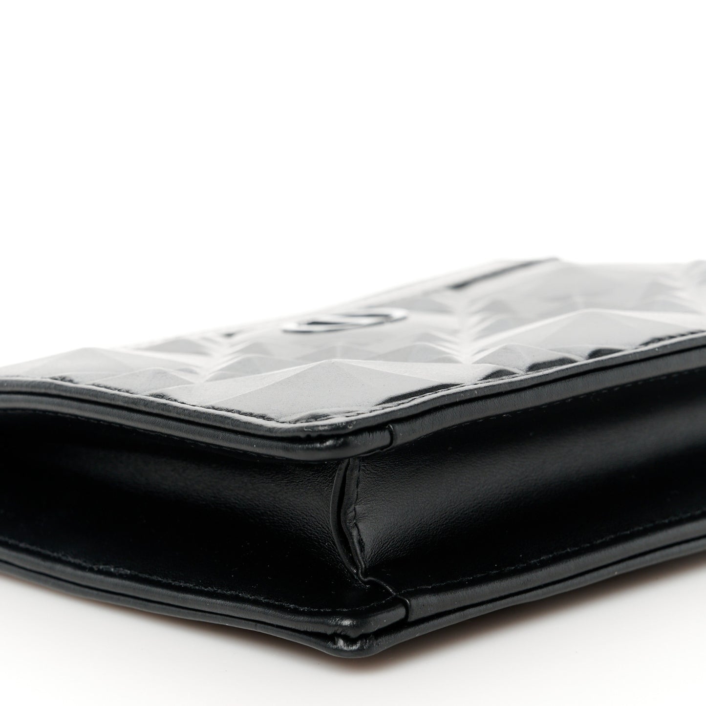 Calfskin Macrocannage Diamond Caro Zipped Pouch With Chain Black