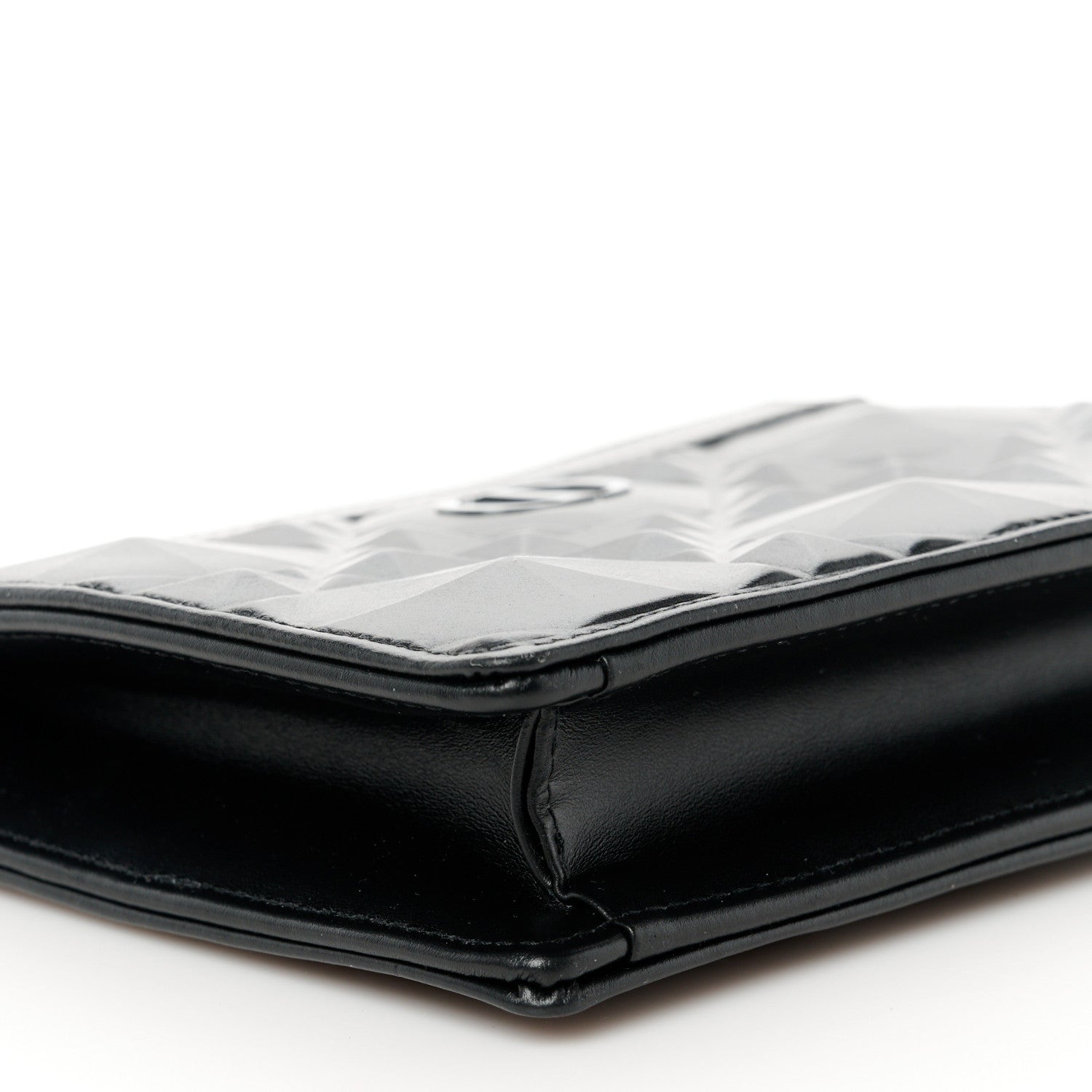 Christian Dior Calfskin Macrocannage Diamond Caro Zipped Pouch With Chain Black 9 of 10