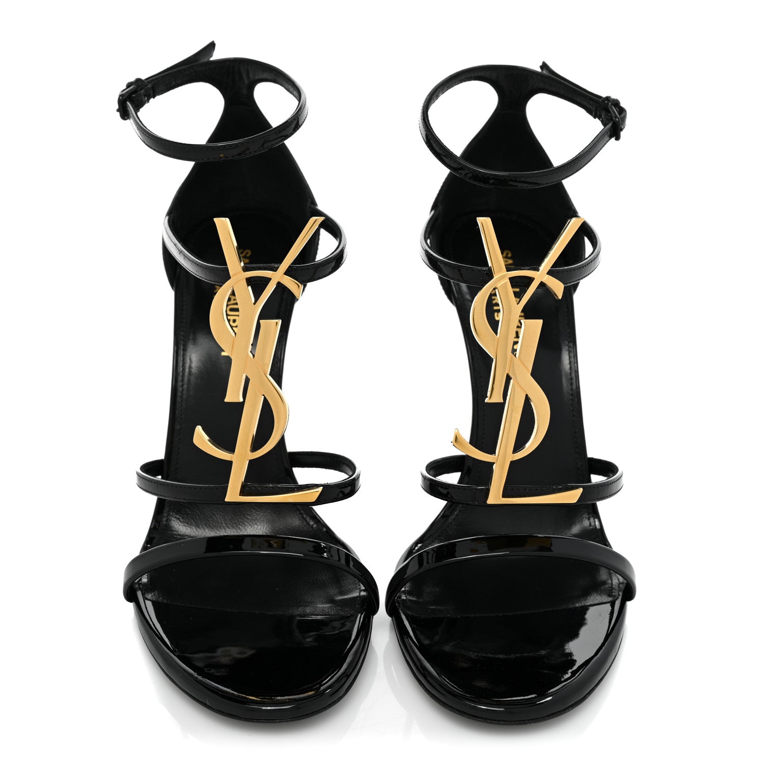 Saint Laurent Calfskin Cassandra 110 Sandals 38.5 Black Gold 2 of 14