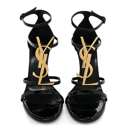 Saint Laurent Calfskin Cassandra 110 Sandals 38.5 Black Gold 2 of 14