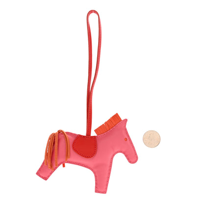 Hermes Milo Lambskin Grigri Rodeo Horse Bag Charm MM Rose Azalee Orange Poppy 2 of 3
