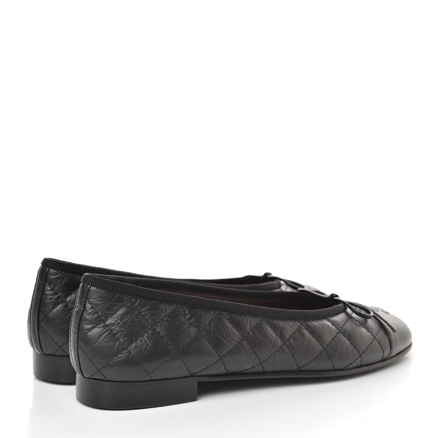 Chanel Aged Calfskin Quilted Cap Toe Ballerina Flats 37 Black 4 of 8