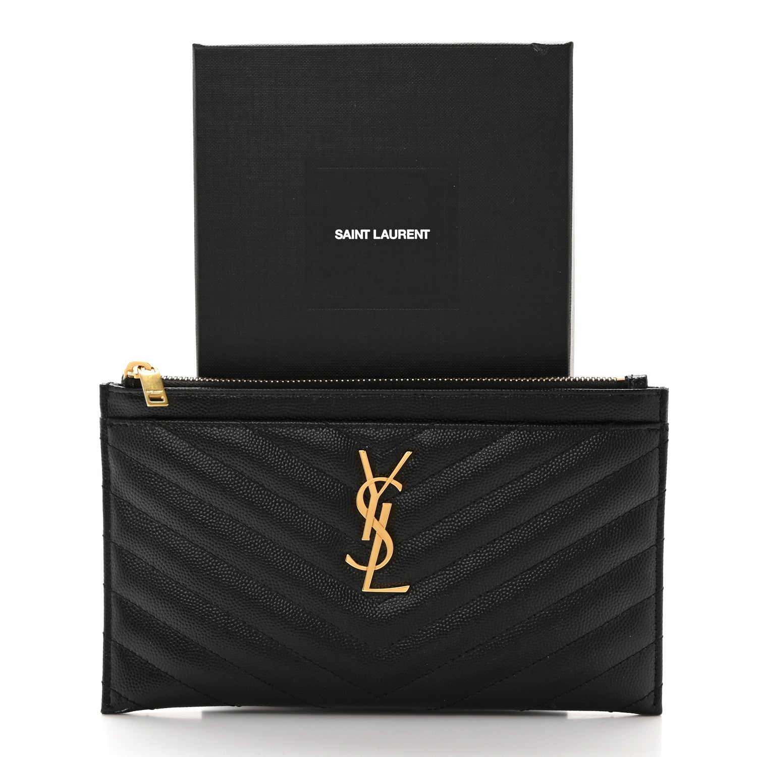 Saint Laurent Grain De Poudre Chevron Monogram Bill Pouch Black 8 of 8