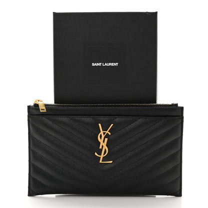 Saint Laurent Grain De Poudre Chevron Monogram Bill Pouch Black 8 of 8
