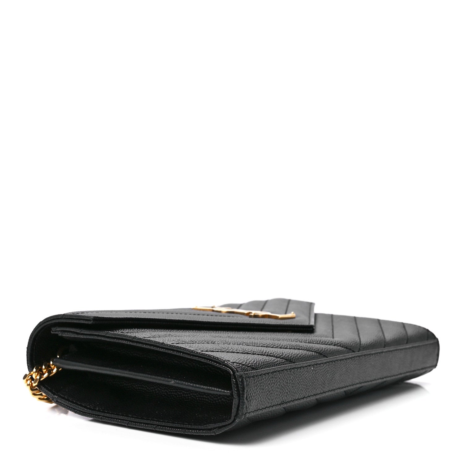 Saint Laurent Grain De Poudre Matelasse Chevron Monogram Chain Wallet Black 4 of 10