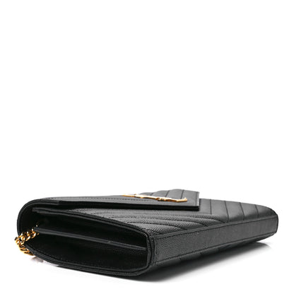 Saint Laurent Grain De Poudre Matelasse Chevron Monogram Chain Wallet Black 4 of 10