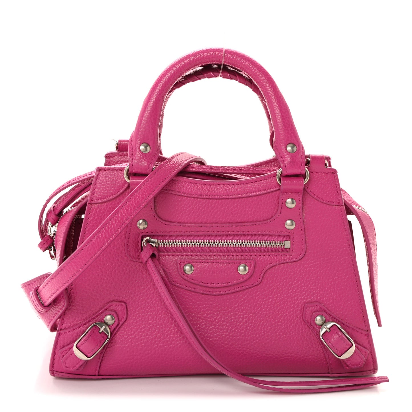 Grained Calfskin Neo Classic Silver Hardware Mini City Fuchsia