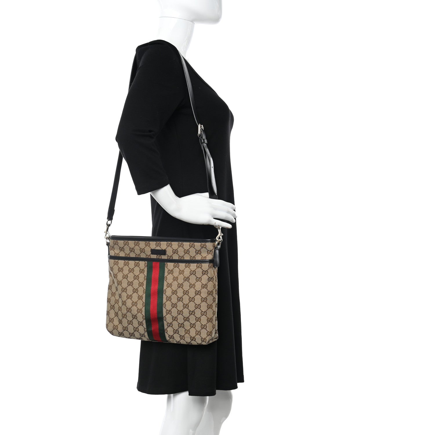 Gucci GG Monogram Web Flat Messenger Bag Black 3 of 11