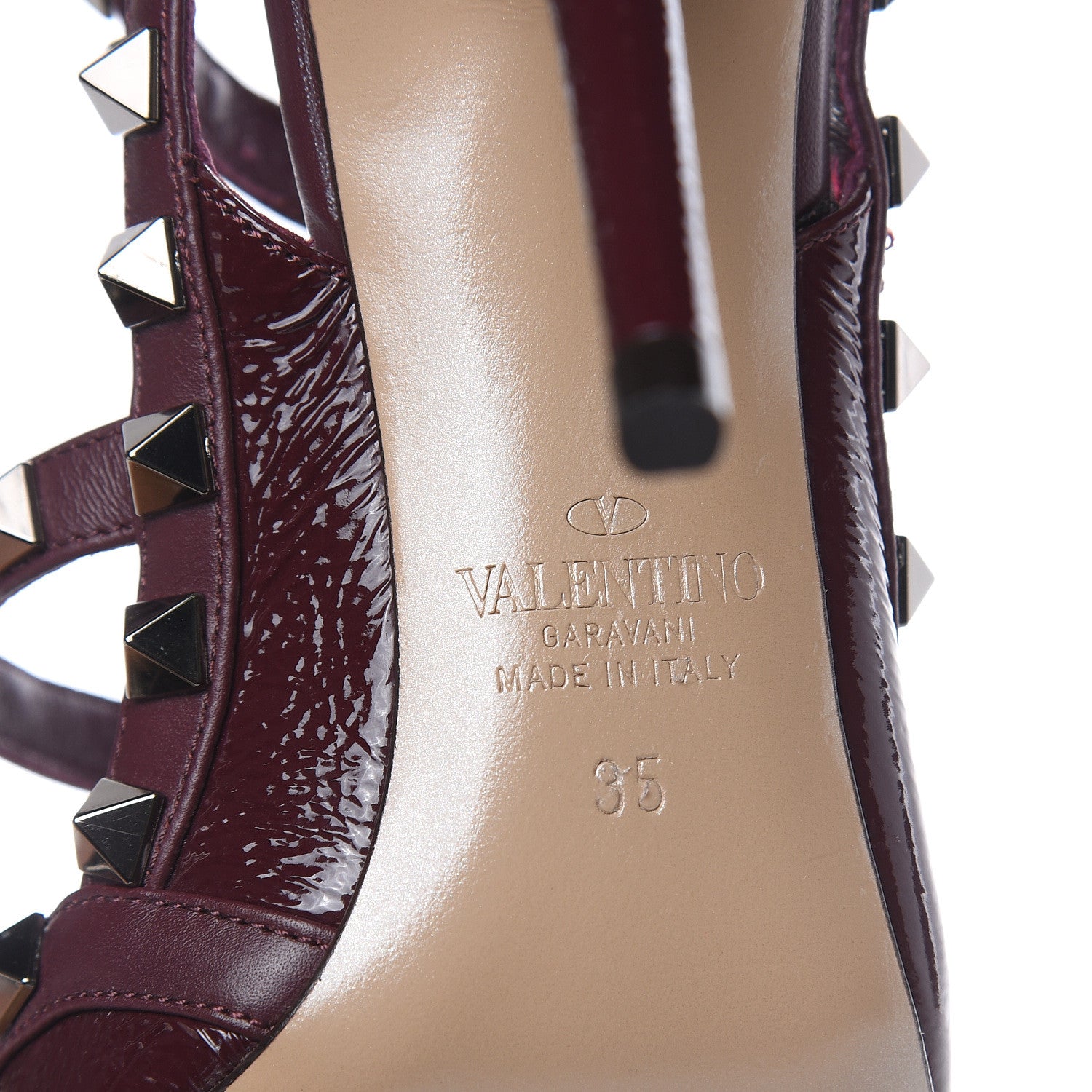 Valentino Garavani Wrinkled Patent Nappa Rockstud Ankle Strap 100mm Pumps 35 Rubin 6 of 7