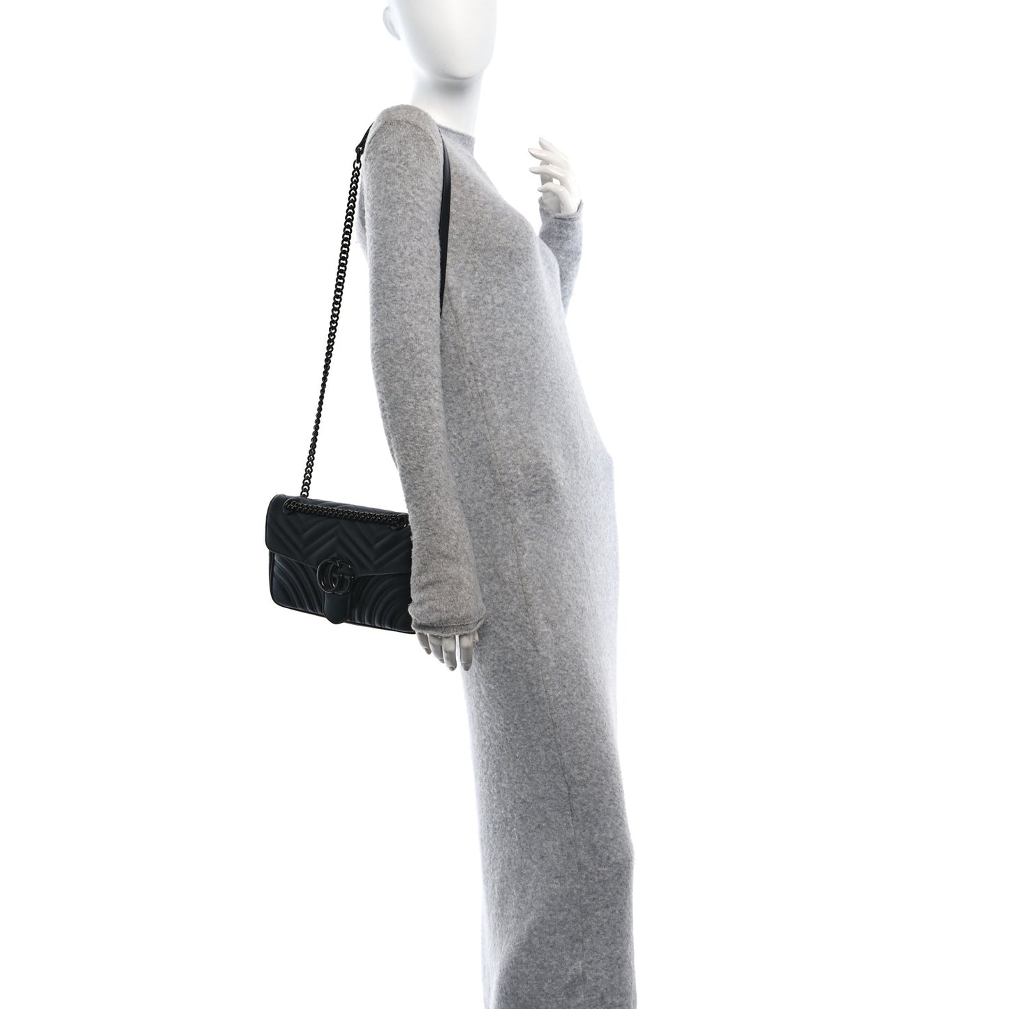 Calfskin Matelasse Monochrome Small GG Marmont Shoulder Bag Black