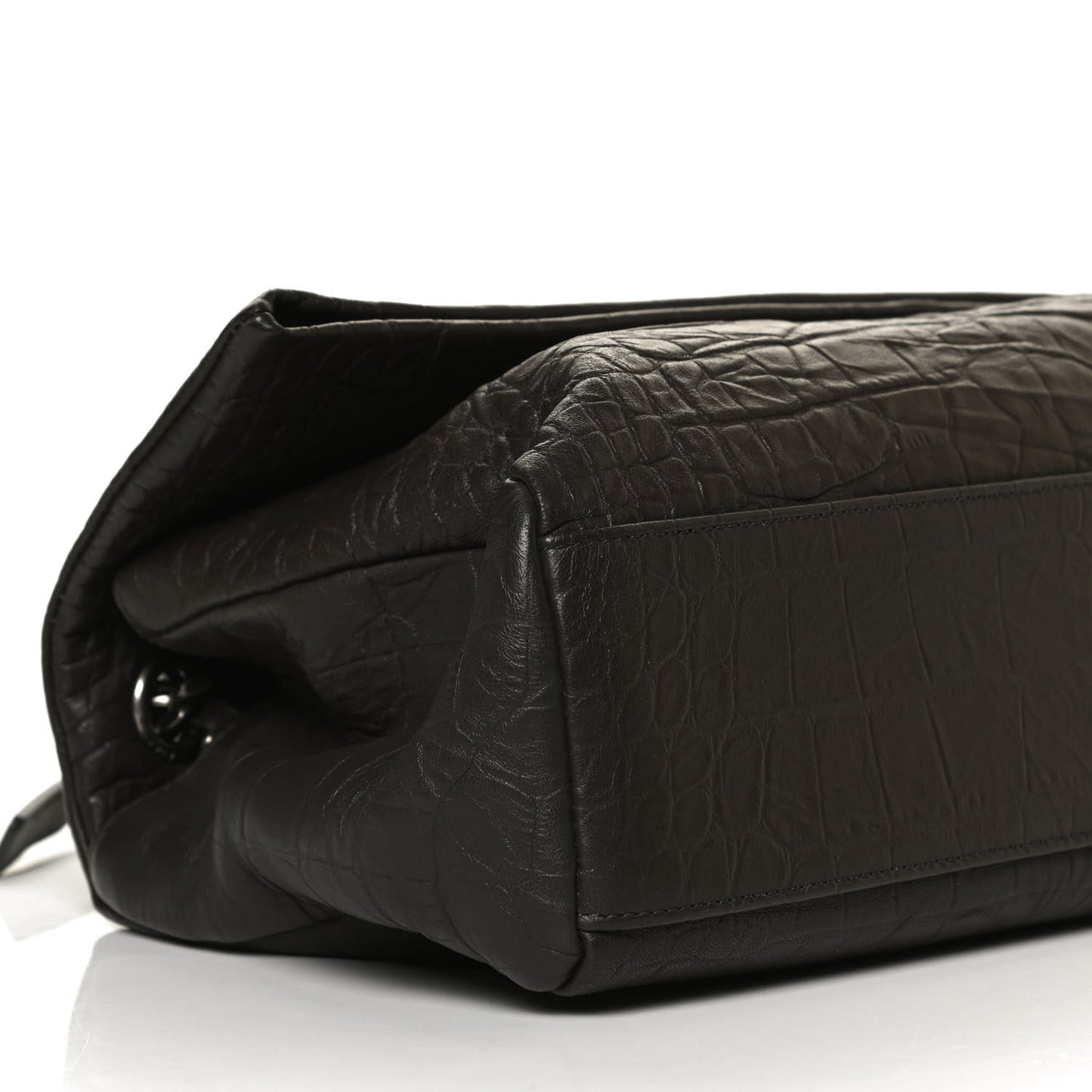 Calfskin Crocodile Embossed Medium West Hollywood Monogram Fold-Over Dark Brown