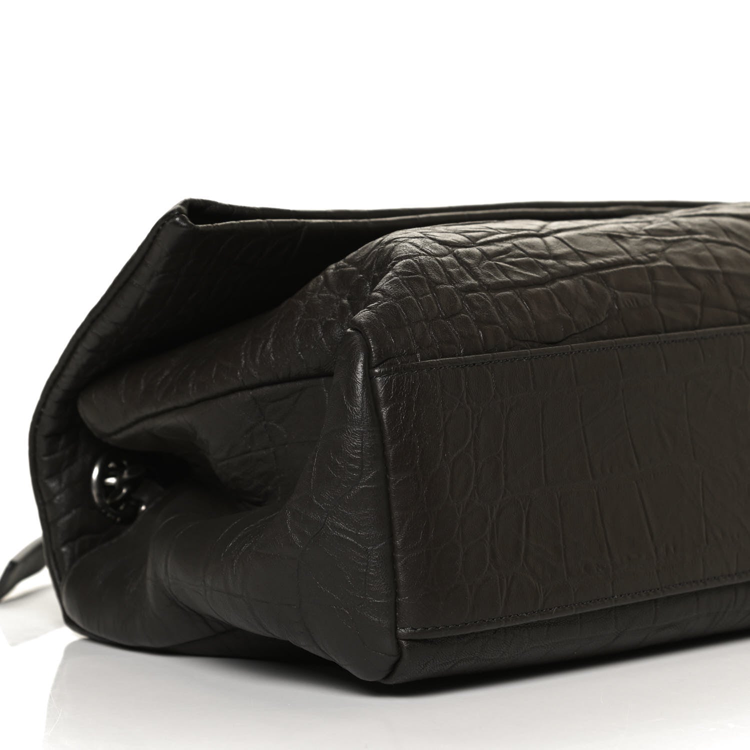 Saint Laurent Calfskin Crocodile Embossed Medium West Hollywood Monogram Fold-Over Dark Brown 9 of 10
