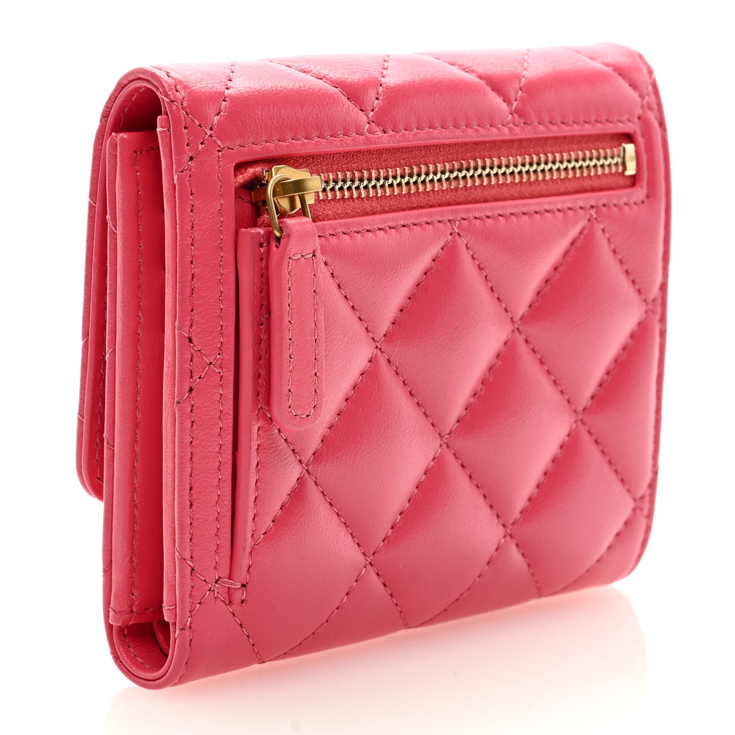 Lambskin Plexiglass Quilted Coco Love Compact Flap Wallet Pink