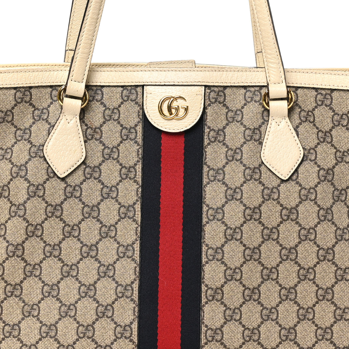 Gucci GG Supreme Monogram Textured Dollar Calfskin Web Medium Ophidia Shopping Tote Beige Ebony Mystic White 7 of 10