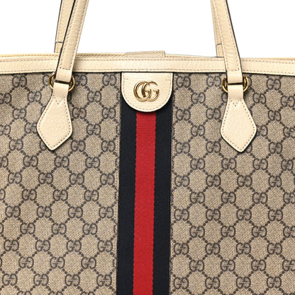 Gucci GG Supreme Monogram Textured Dollar Calfskin Web Medium Ophidia Shopping Tote Beige Ebony Mystic White 7 of 10