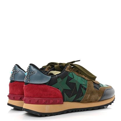 Valentino Garavani Nappa Suede Camouflage Womens Rockrunner Sneakers 35 Green Red Multicolor 4 of 8