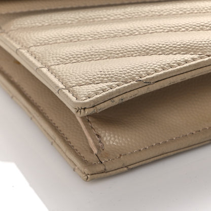 Saint Laurent Grain De Poudre Matelasse Chevron Monogram Envelope Chain Wallet Dark Beige 4 of 10