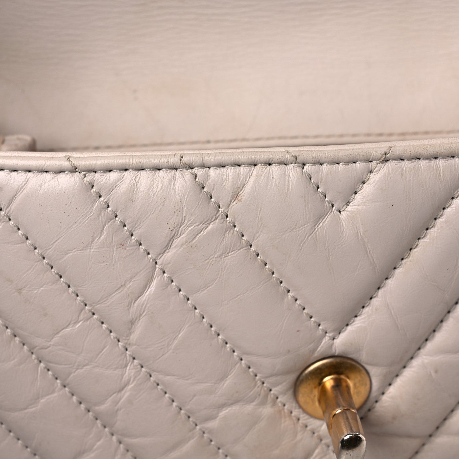 Chanel Aged Calfskin Chevron Quilted Mini Coco Handle Flap Ivory 15 of 21