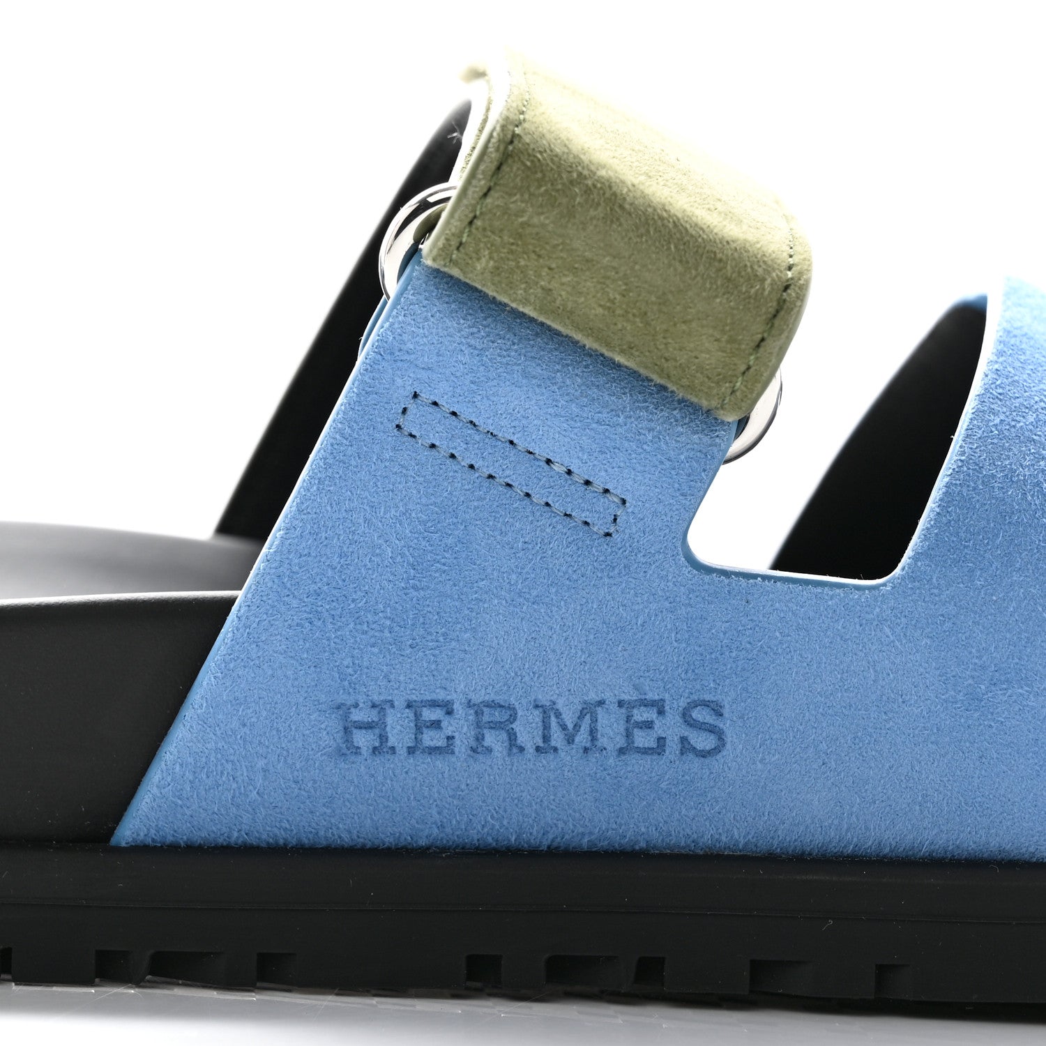 Hermes Suede Goatskin Womens Chypre Sandals 37 Bleu Cameo Vert 8 of 11