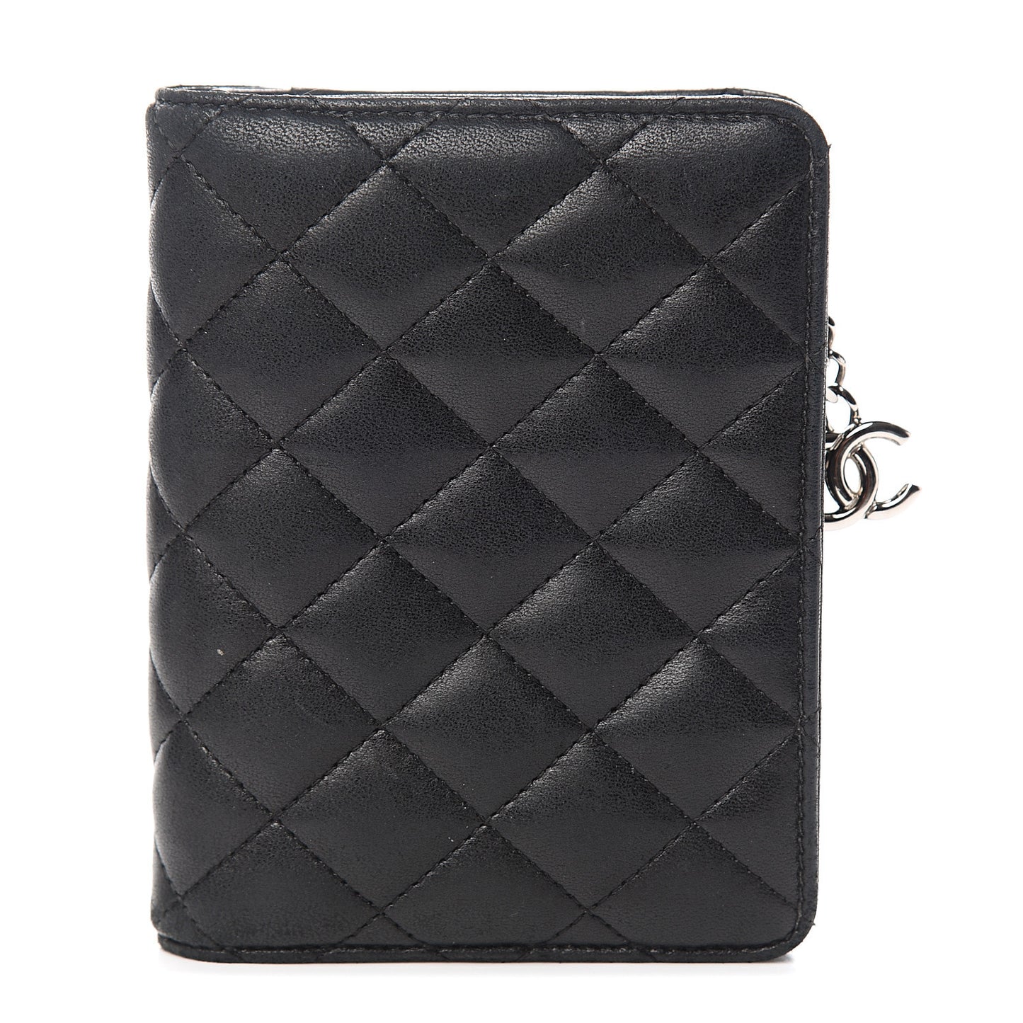 Lambskin Quilted Zip Around Coin Purse Wallet Black