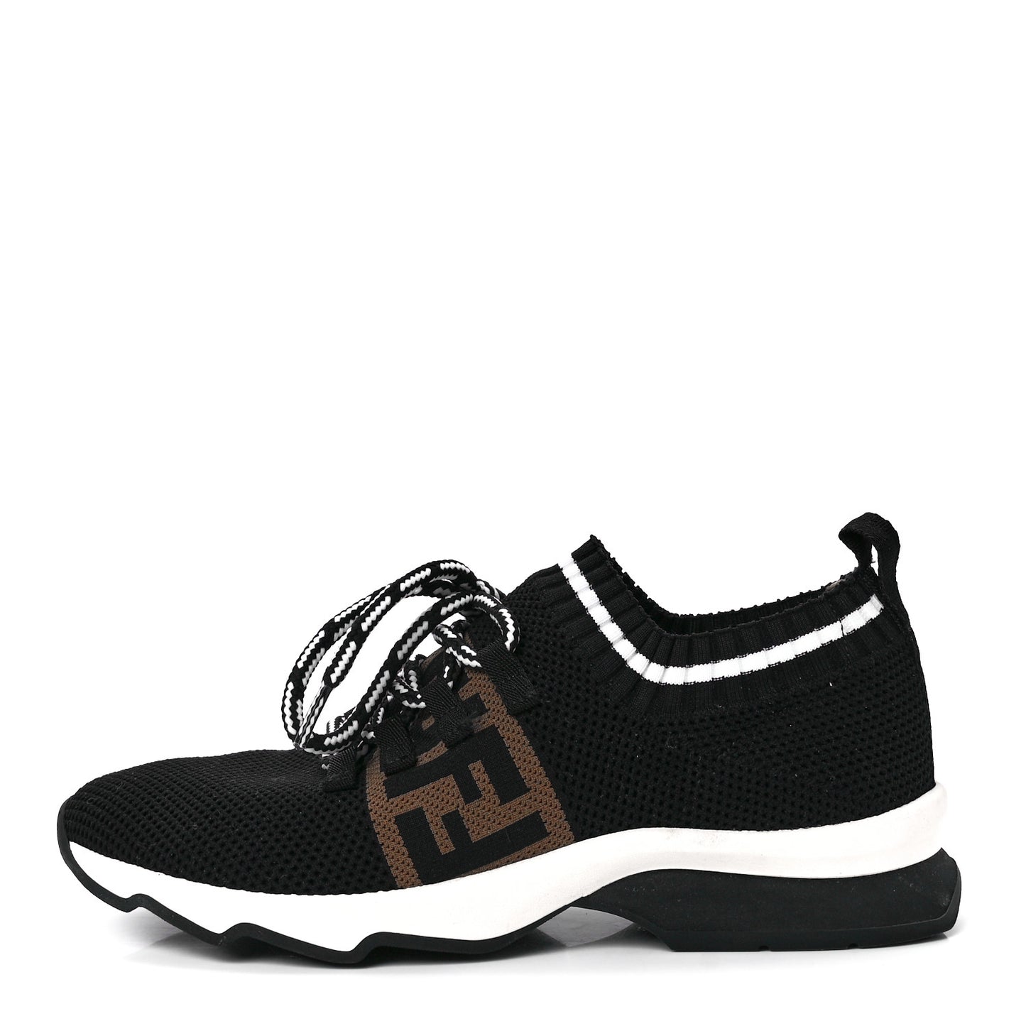 Stretch Knit Jacquard FF Lace-Up Sock Sneakers 37 Tobacco Black