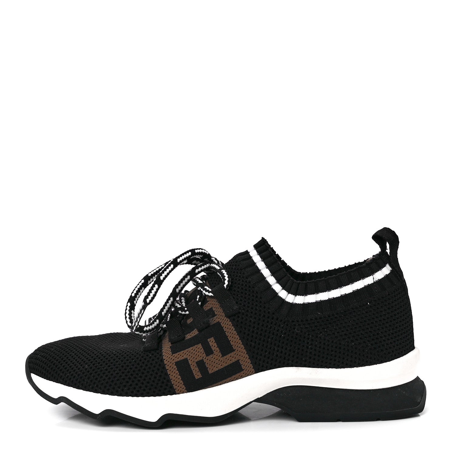 Fendi Stretch Knit Jacquard FF Lace-Up Sock Sneakers 37 Tobacco Black 1 of 7