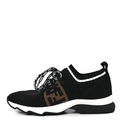 Fendi Stretch Knit Jacquard FF Lace-Up Sock Sneakers 37 Tobacco Black 1 of 7