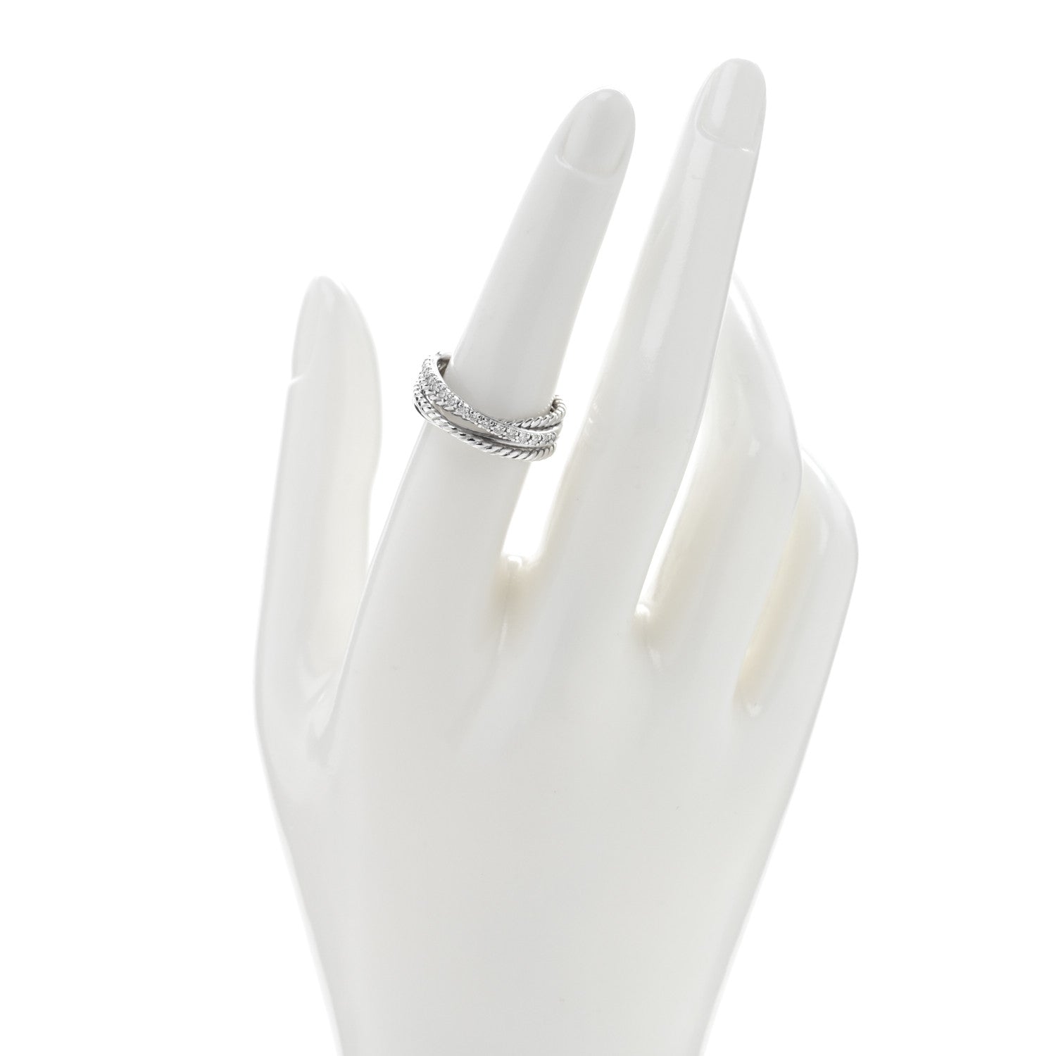 David Yurman Sterling Silver Diamond 7mm Crossover Ring 54 6.75 2 of 4