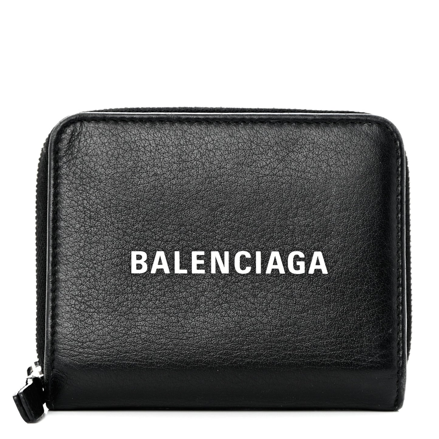 Calfskin Logo Zip Around Card Holder Black