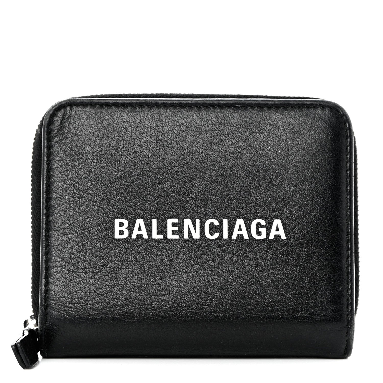 Balenciaga Calfskin Logo Zip Around Card Holder Black 1 of 9