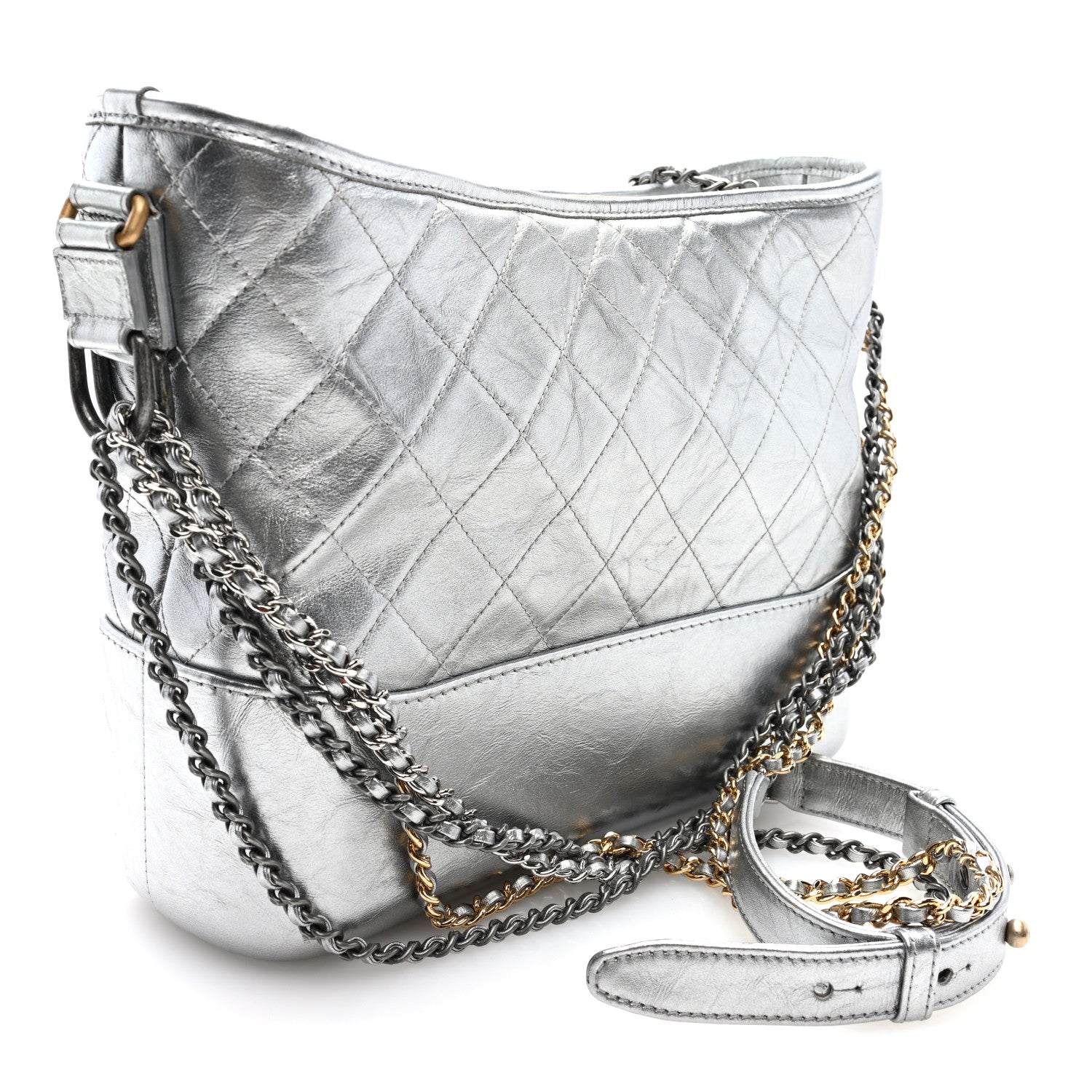 Chanel Metallic Lambskin Calfskin Quilted Medium Gabrielle Hobo Silver 3 of 10
