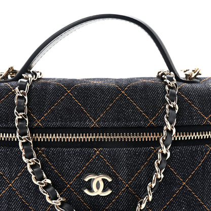 Chanel Denim Quilted Top Handle Slim Vanity Case With Chain Dark Blue Orange 7 of 10