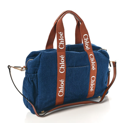 Chloe Canvas Denim Woody Diaper Bag Blue Tan 4 of 10