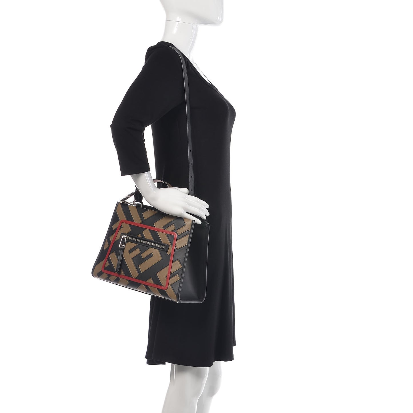 Vitello Century F is Fendi FF Diagonal Inlay Small Runaway Satchel Fango Black Fragola