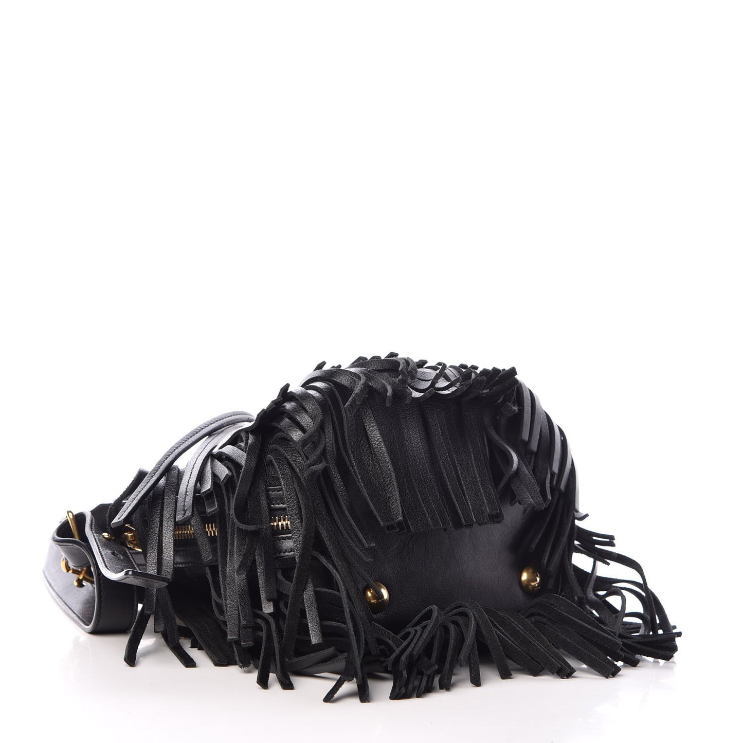 Calfskin Small Emmanuelle Fringe Hobo Bag Black
