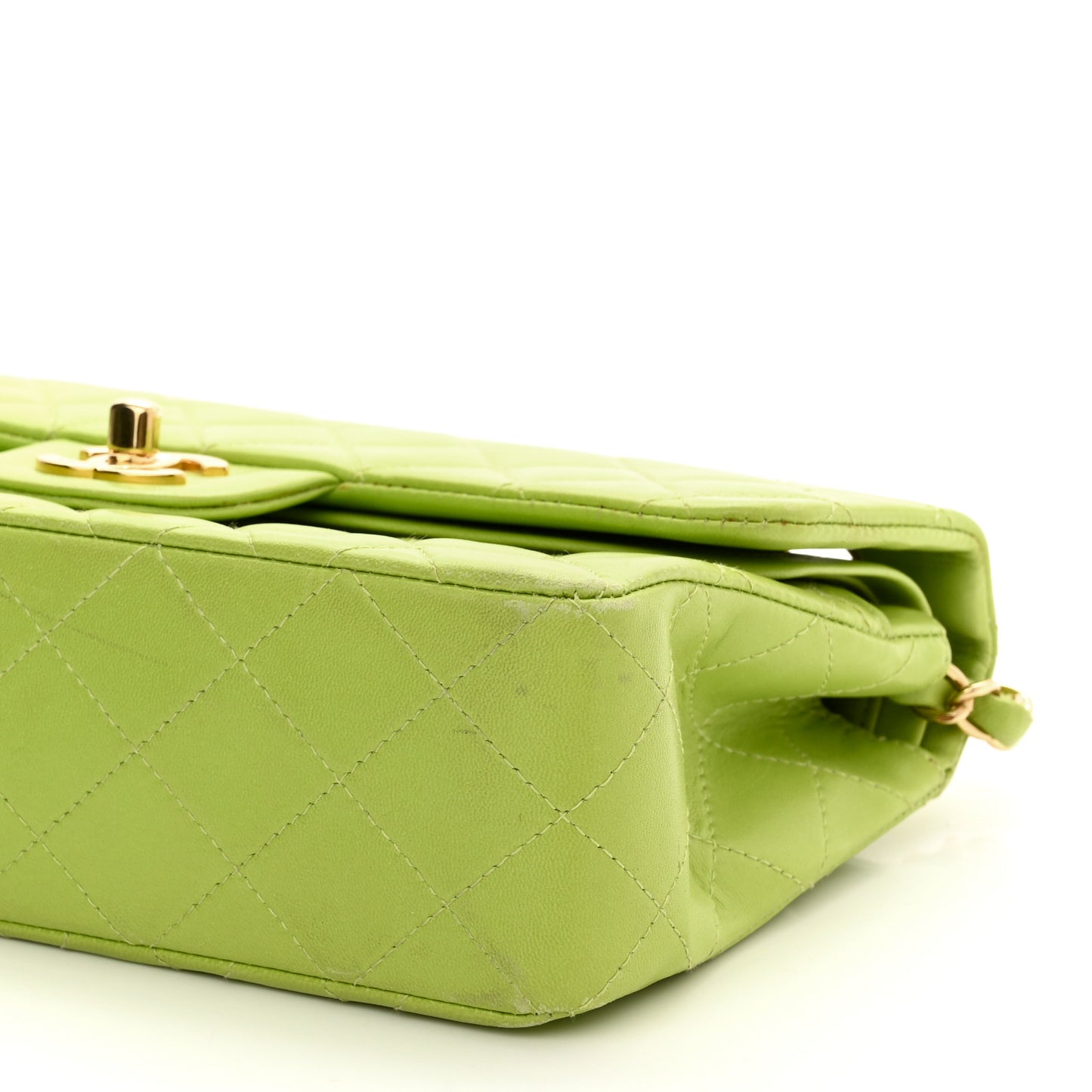 Lambskin Quilted Small Double Flap Green
