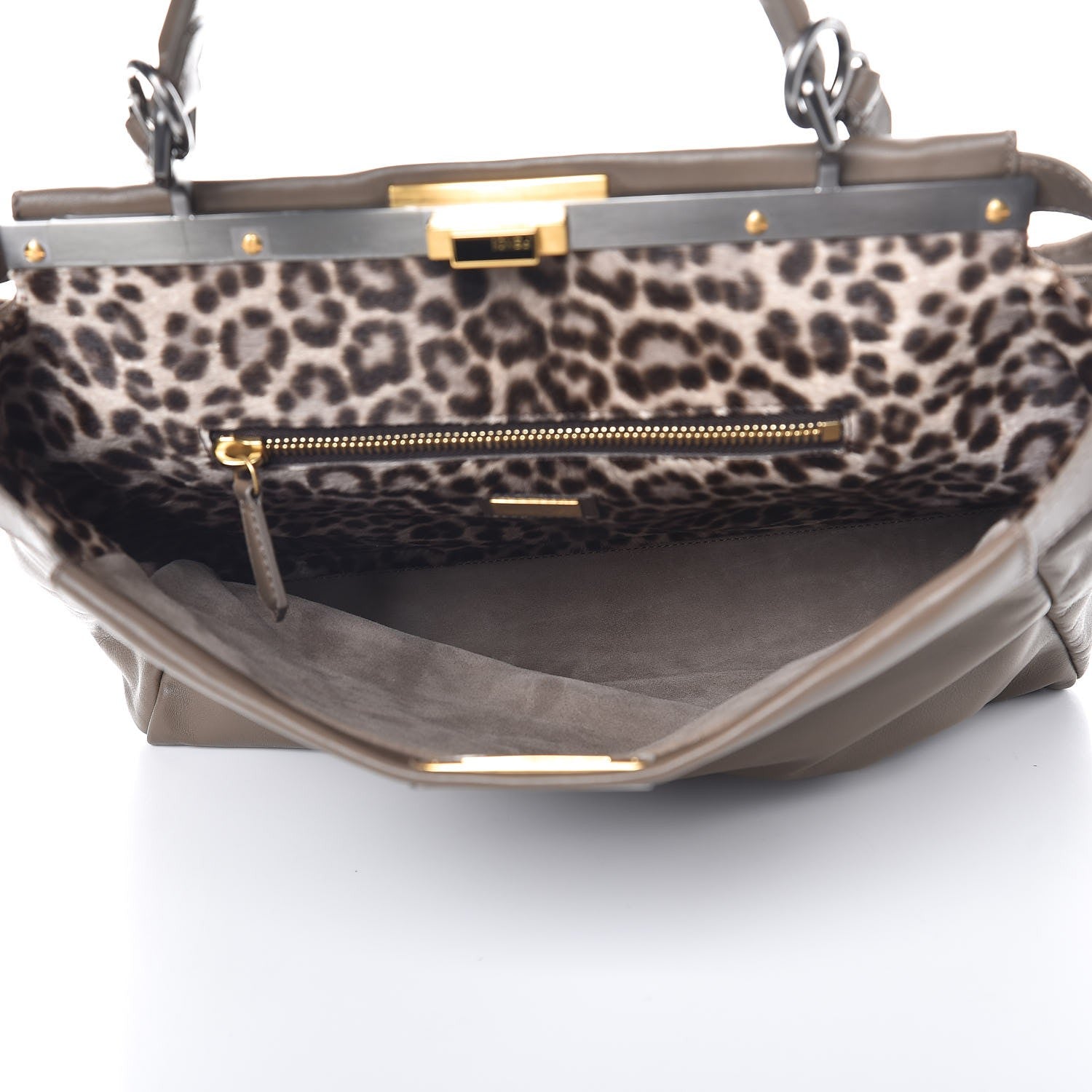 Fendi Goatskin Calf Hair Leopard Print Large Peekaboo Iconic Satchel Taupe 7 of 11