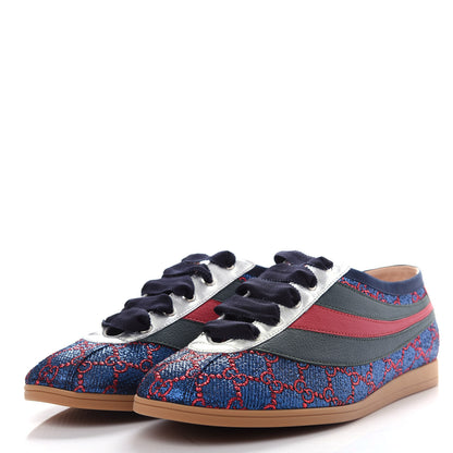 Gucci Lurex Calfskin Web GG Monogram Mens Falacer Sneakers 8.5 Iridescent Blue Iridescent Red Silver 3 of 11