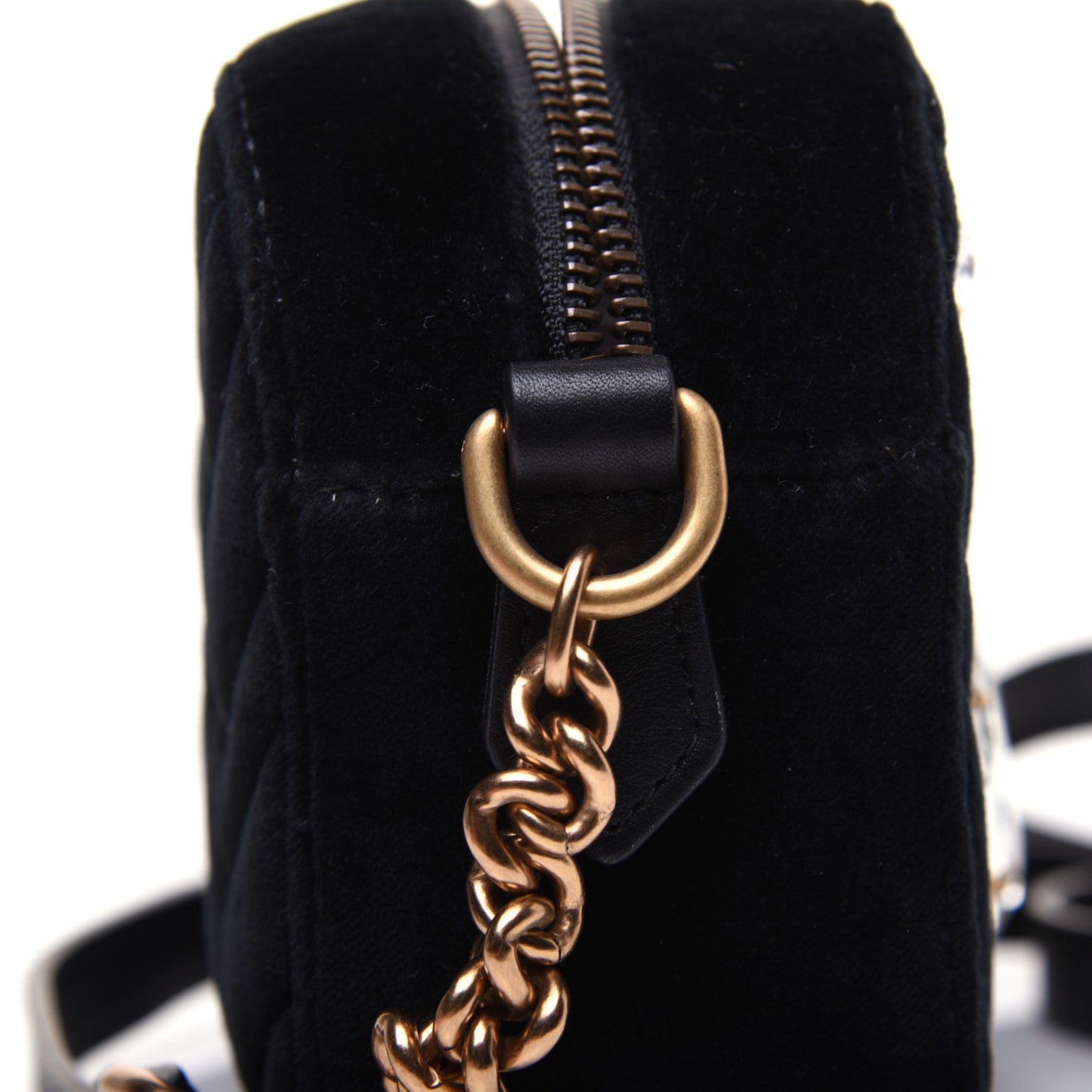 Velvet Matelasse Marquise Crystals Mini GG Marmont Chain Shoulder Bag Black