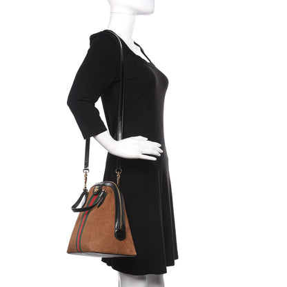Gucci Suede Patent Web Medium Ophidia Top Handle Dome Bag Nocciola Black 3 of 10