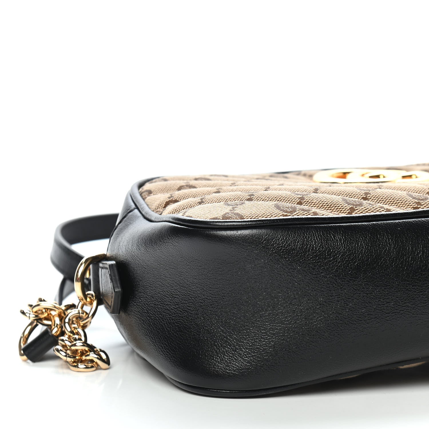 Gucci Monogram Matelasse Diagonal Small GG Marmont Chain Shoulder Bag Beige Black 8 of 10