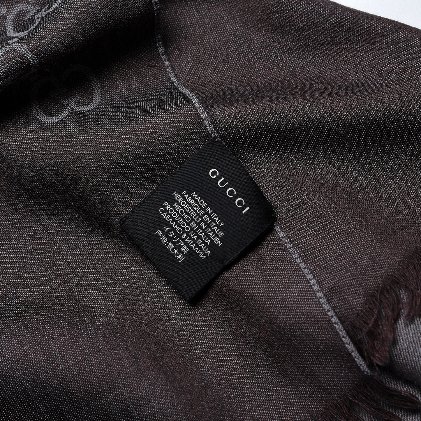 Wool Silk Monogram Fringe Scarf Grey