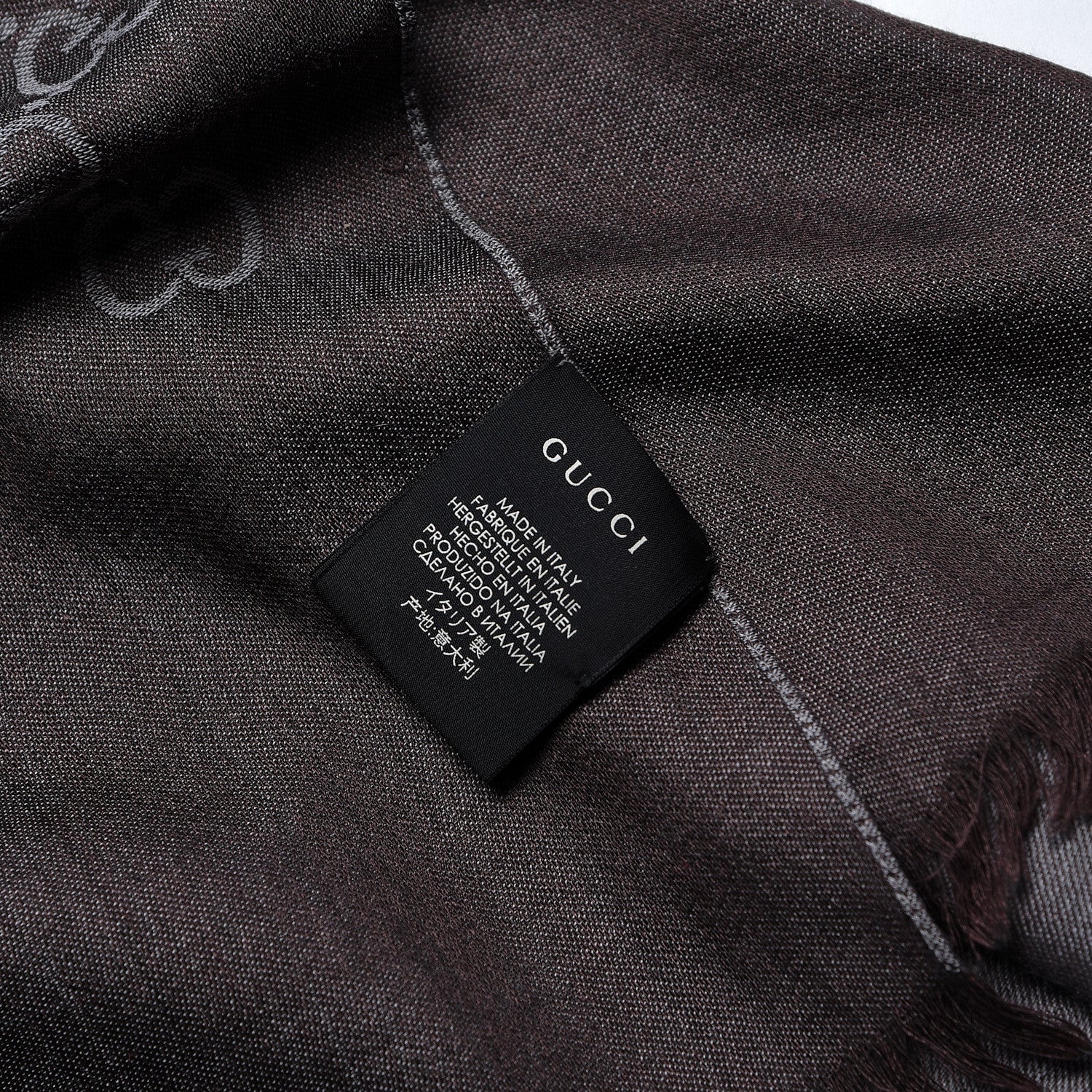 Gucci Wool Silk Monogram Fringe Scarf Grey 4 of 5