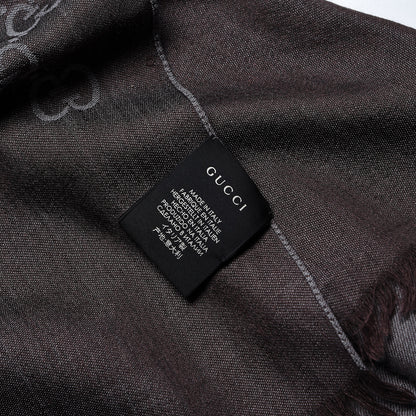 Gucci Wool Silk Monogram Fringe Scarf Grey 4 of 5