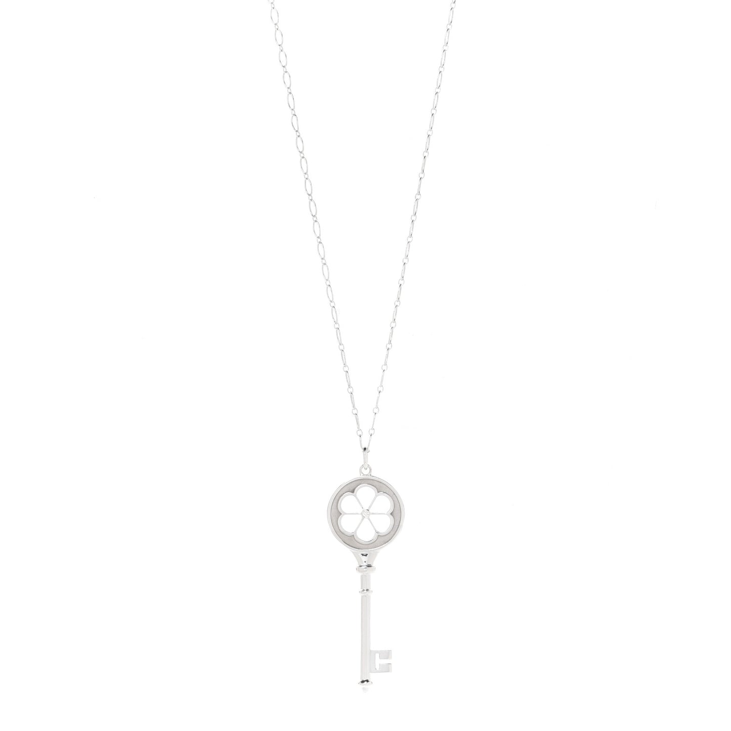 Sterling Silver Diamond Blossom Key Pendant Link Necklace