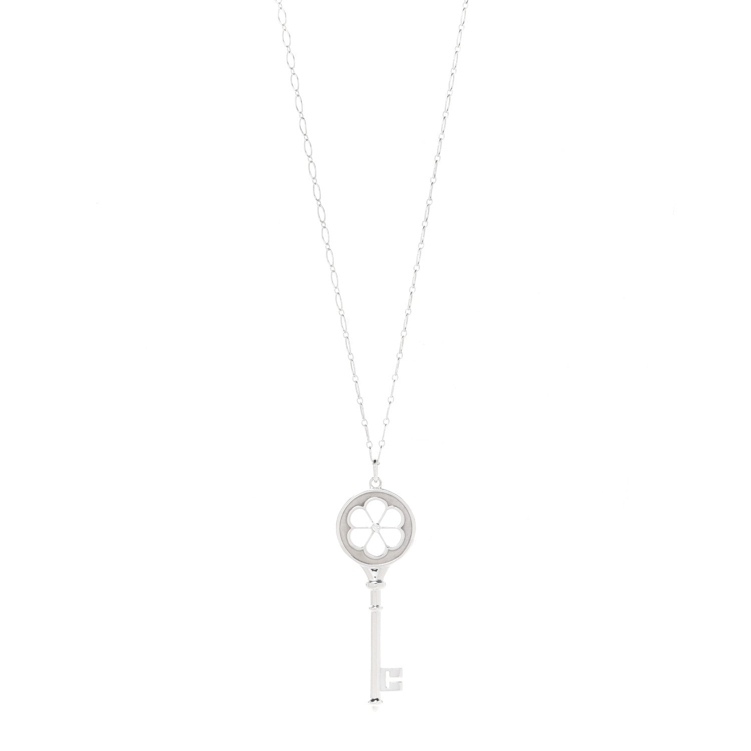 Tiffany Sterling Silver Diamond Blossom Key Pendant Link Necklace 1 of 7