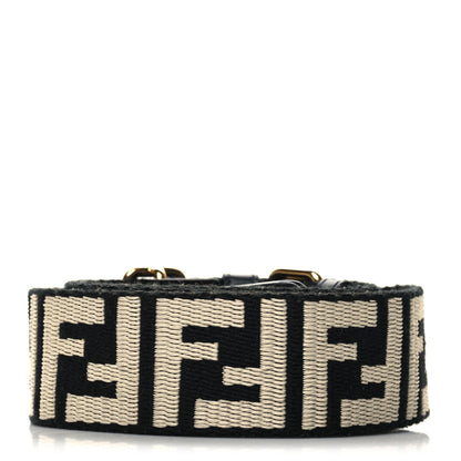 Fendi Jacquard Ribbon Vitello King FF Bi-Color Intreccio Adjustable Strap You Black White 2 of 5