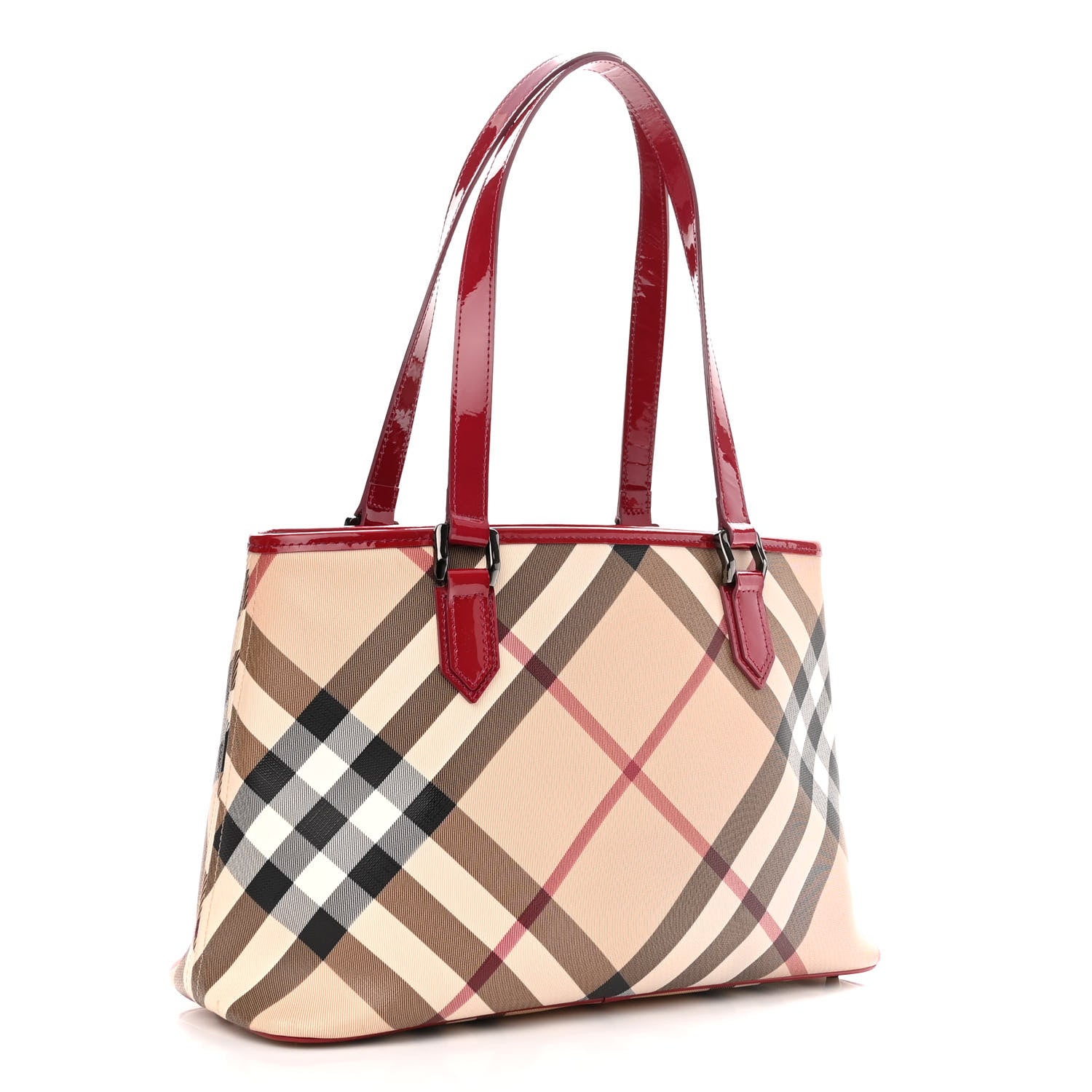 Burberry Nova Check Patent Trim Shopper Tote Red 2 of 10