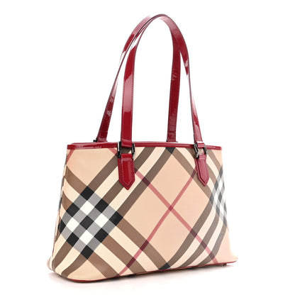 Burberry Nova Check Patent Trim Shopper Tote Red 2 of 10
